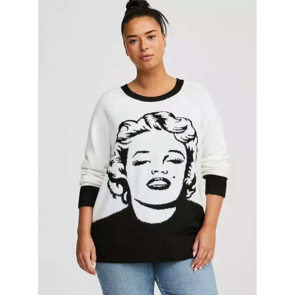 Torrid Marilyn Monroe Graphic Knit Sweater White Black‎ Plus Size 2 2X